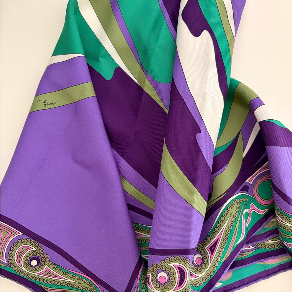 Emilio Pucci Purple and Green Silk Scarf